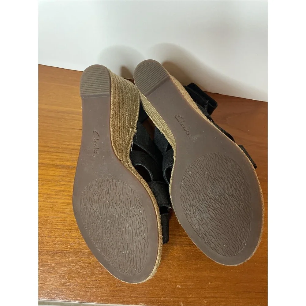 Clarks Collection Lafley Krissy wedge sandals Comfort black Snake Shoes 6.5